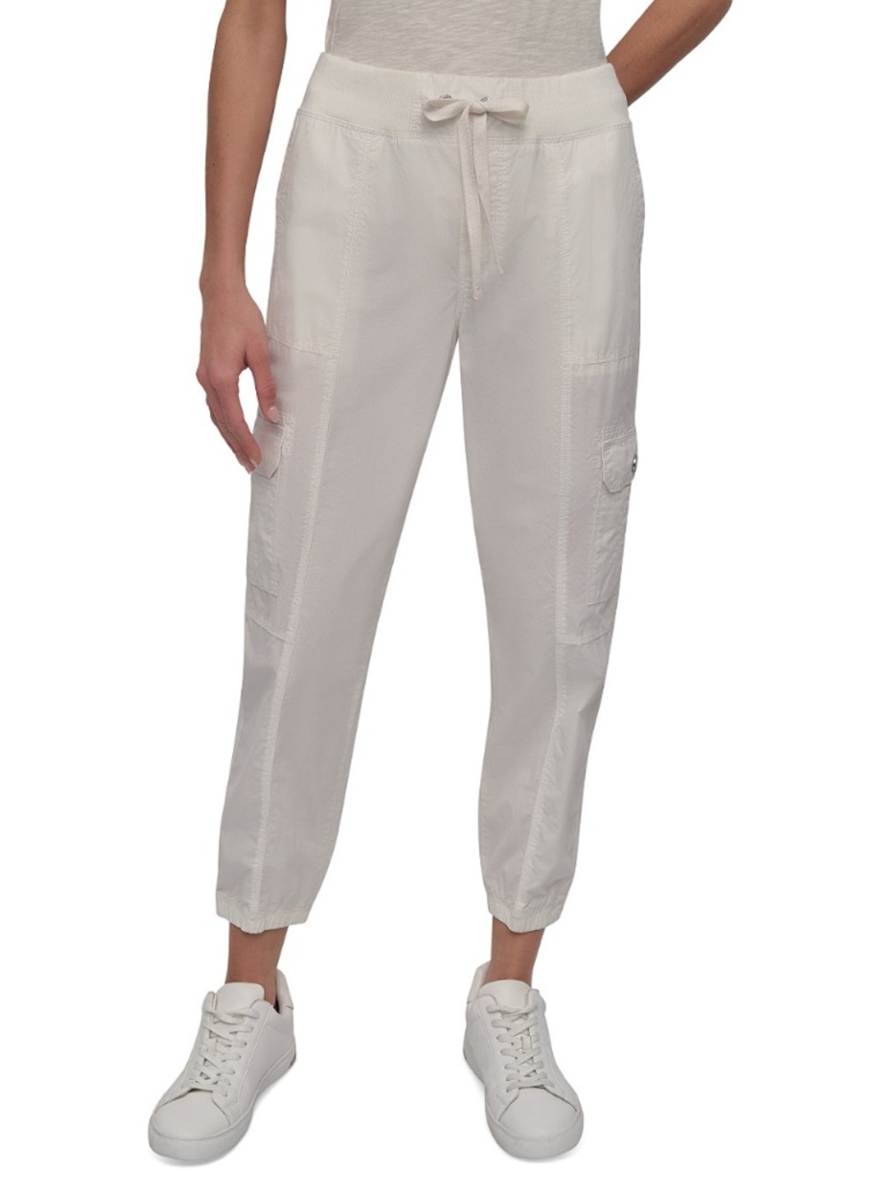 NWT $80 DKNY Sport Cotton Cargo Jogger Pants – White - Ribbed Waist - Picture 3 of 9
